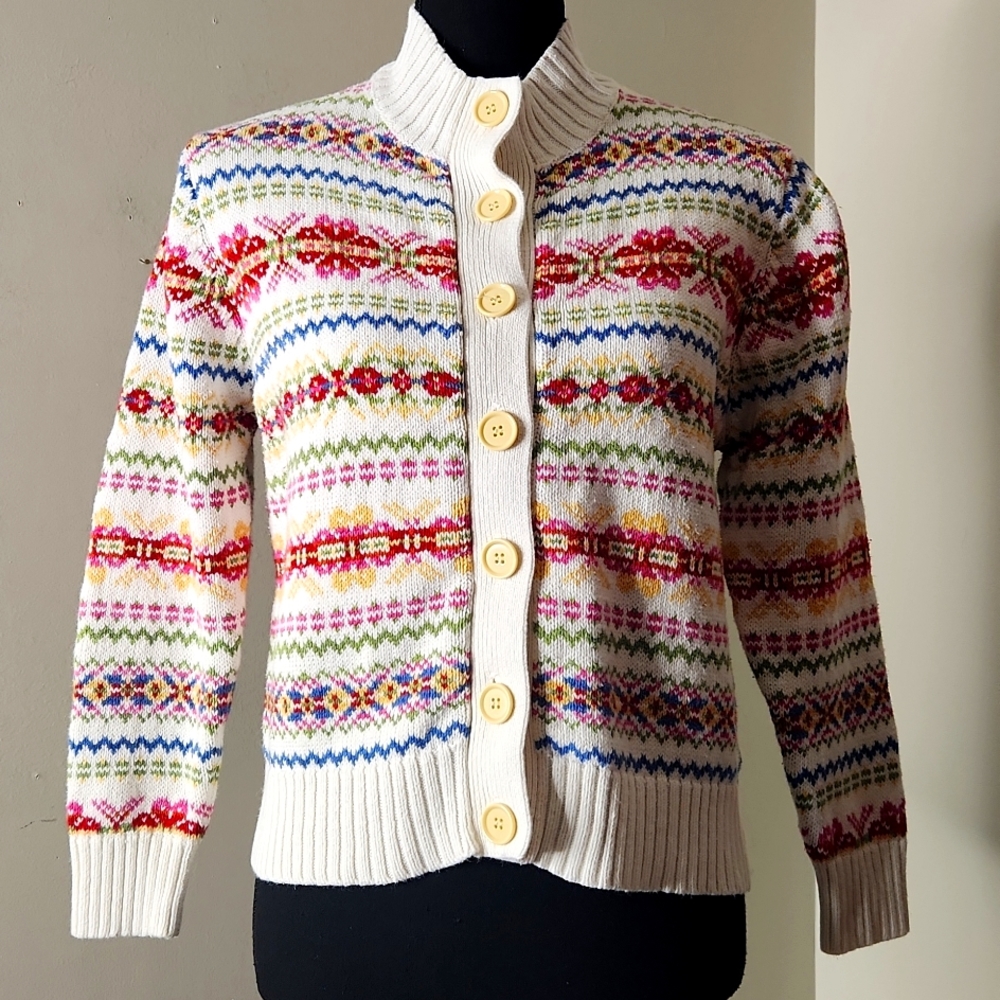 Tiara. Ivory Nordic Pattern Button-Down Multi Col… - image 1